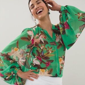 Floral Green Chiffon Blouse